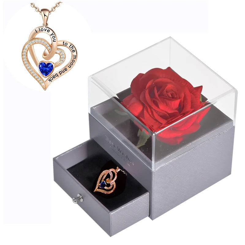 Timeless Bloom Everlasting Rose Jewelry Box 100 Languages I Love You Necklace Valentine Gift for Her