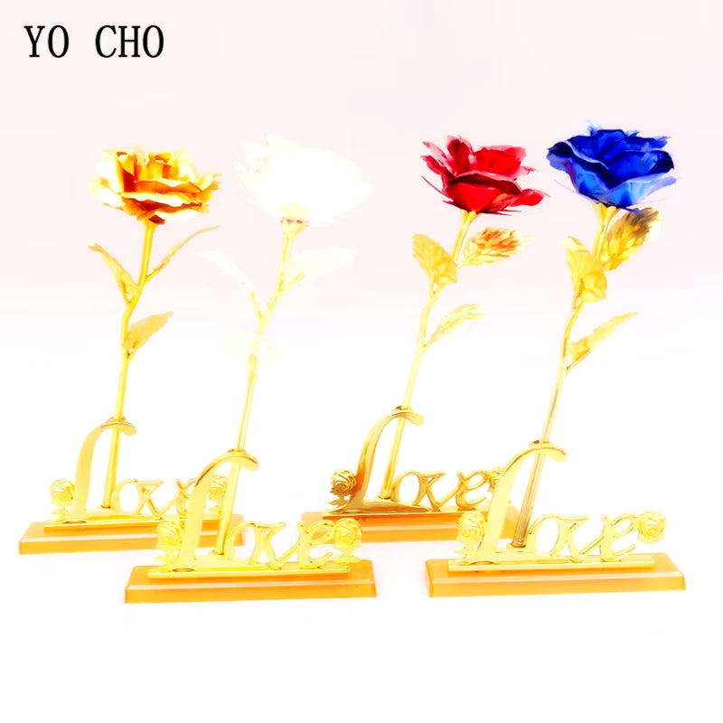 YO LUXE 24K Plated Rose Artificial Flower 24K Foil Rose Infinity Box Valentine's Day Romantic Gift"