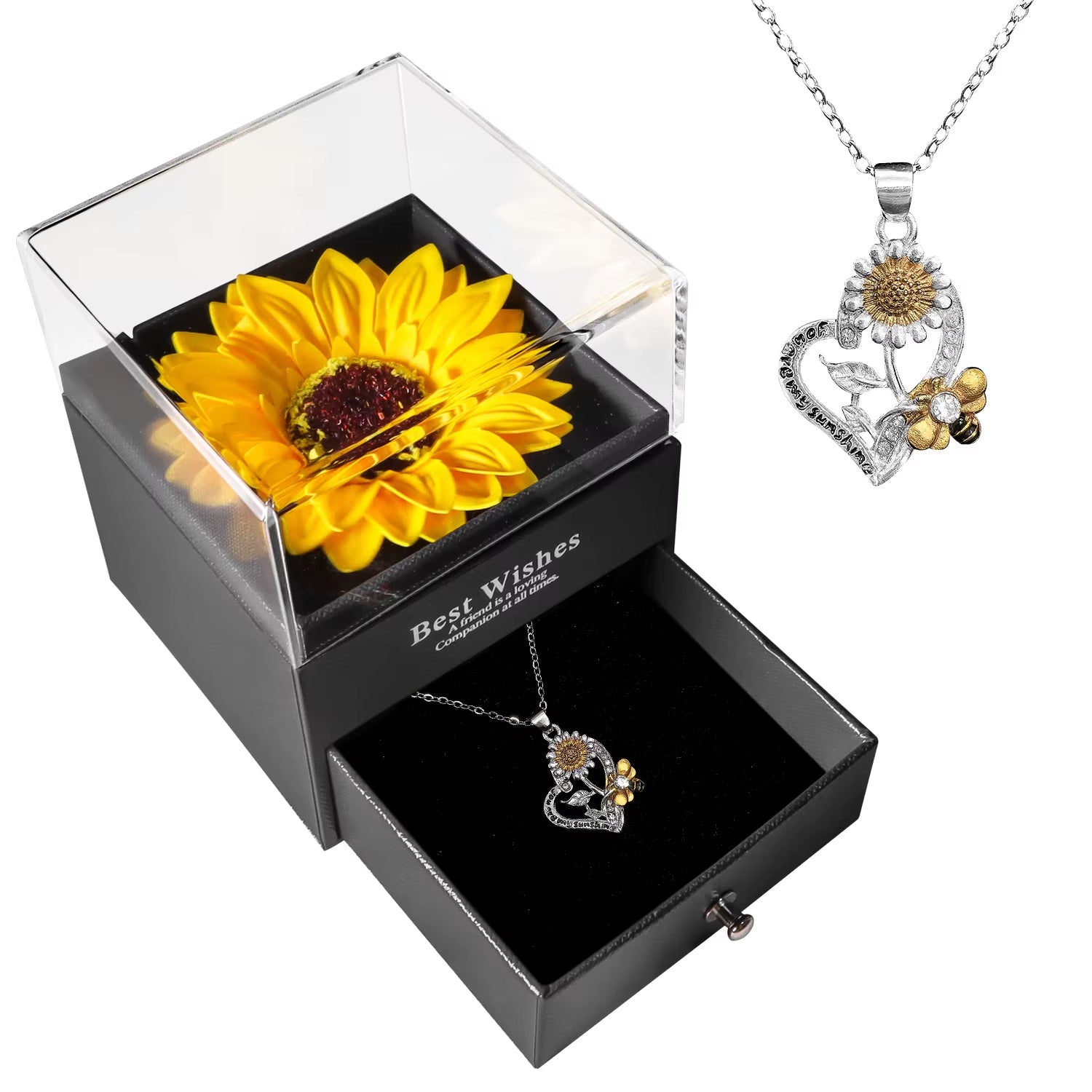 Timeless Bloom Everlasting Rose Jewelry Box 100 Languages I Love You Necklace Valentine Gift for Her