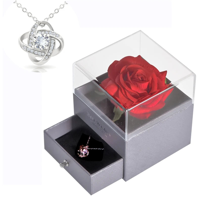 Timeless Bloom Everlasting Rose Jewelry Box 100 Languages I Love You Necklace Valentine Gift for Her