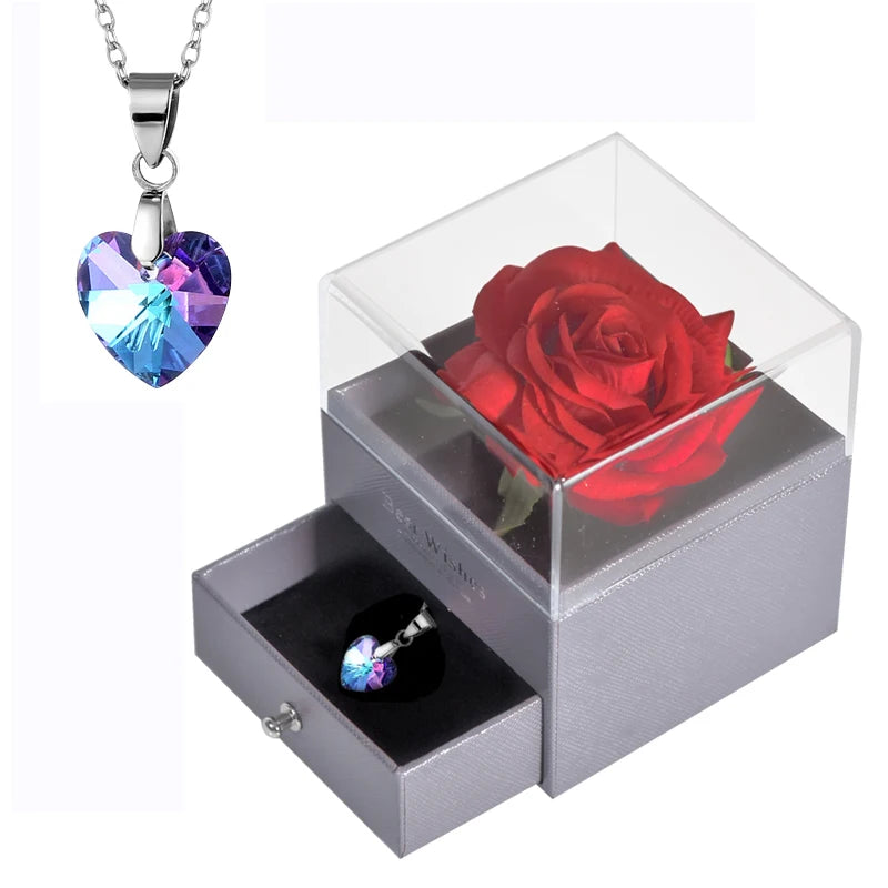 Timeless Bloom Everlasting Rose Jewelry Box 100 Languages I Love You Necklace Valentine Gift for Her