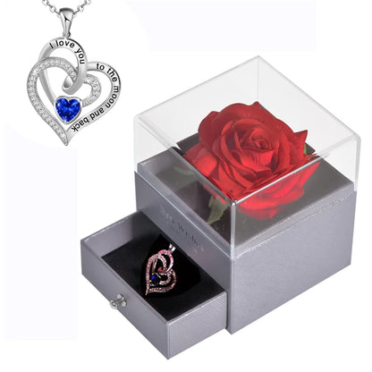 Timeless Bloom Everlasting Rose Jewelry Box 100 Languages I Love You Necklace Valentine Gift for Her