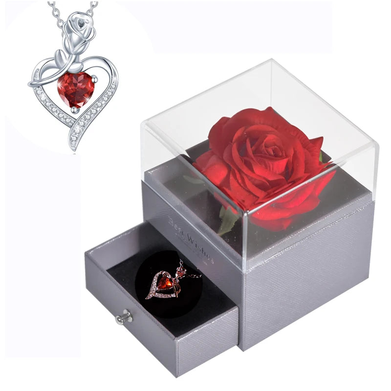 Timeless Bloom Everlasting Rose Jewelry Box 100 Languages I Love You Necklace Valentine Gift for Her