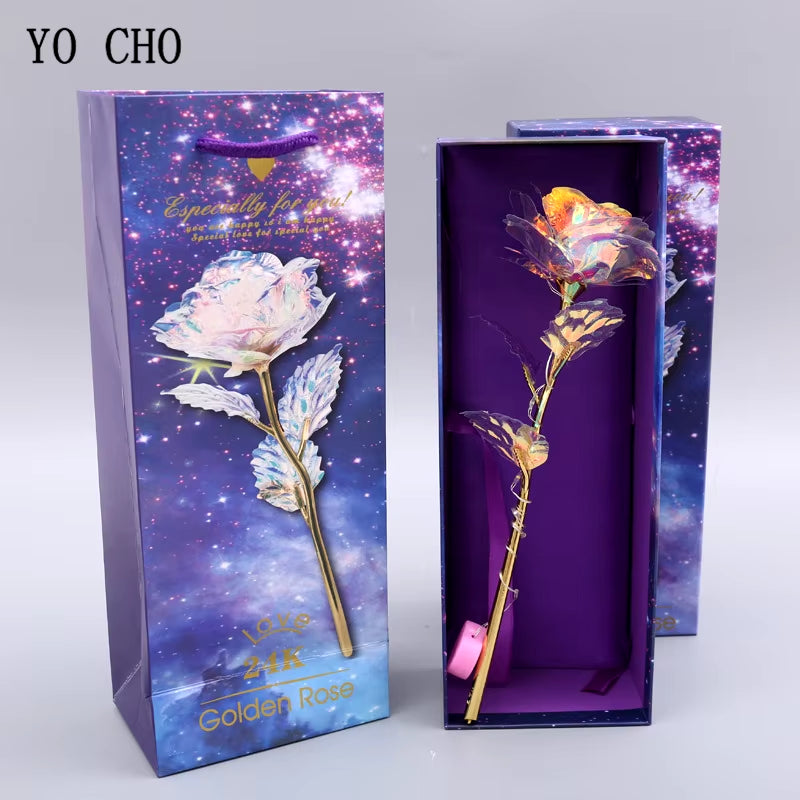 YO LUXE 24K Plated Rose Artificial Flower 24K Foil Rose Infinity Box Valentine's Day Romantic Gift"