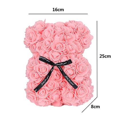 "25Cm Teddy Rose Bear with Box Artificial PE Flower Valentine's Day Gift for Girlfriend, Women, Love Celebration"