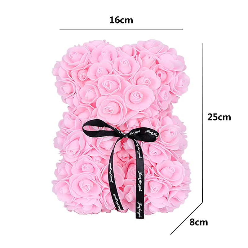 "25Cm Teddy Rose Bear with Box Artificial PE Flower Valentine's Day Gift for Girlfriend, Women, Love Celebration"