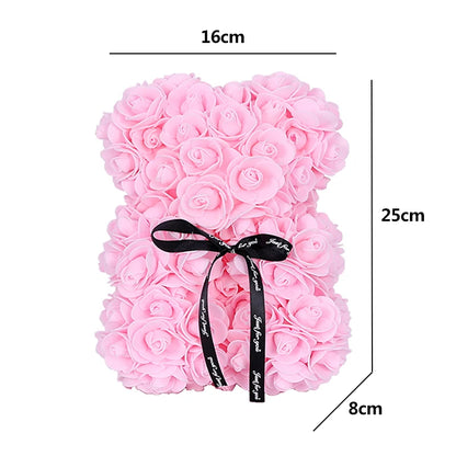 "25Cm Teddy Rose Bear with Box Artificial PE Flower Valentine's Day Gift for Girlfriend, Women, Love Celebration"