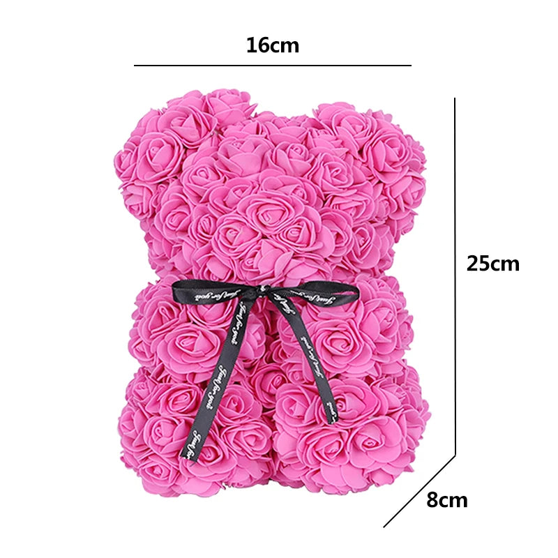 "25Cm Teddy Rose Bear with Box Artificial PE Flower Valentine's Day Gift for Girlfriend, Women, Love Celebration"