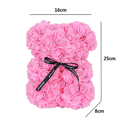 "25Cm Teddy Rose Bear with Box Artificial PE Flower Valentine's Day Gift for Girlfriend, Women, Love Celebration"