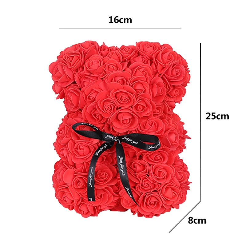 "25Cm Teddy Rose Bear with Box Artificial PE Flower Valentine's Day Gift for Girlfriend, Women, Love Celebration"