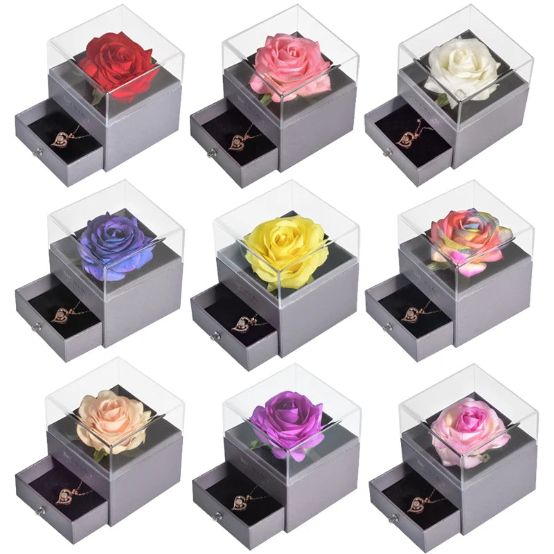 Timeless Bloom Everlasting Rose Jewelry Box 100 Languages I Love You Necklace Valentine Gift for Her