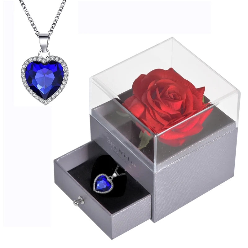 Timeless Bloom Everlasting Rose Jewelry Box 100 Languages I Love You Necklace Valentine Gift for Her